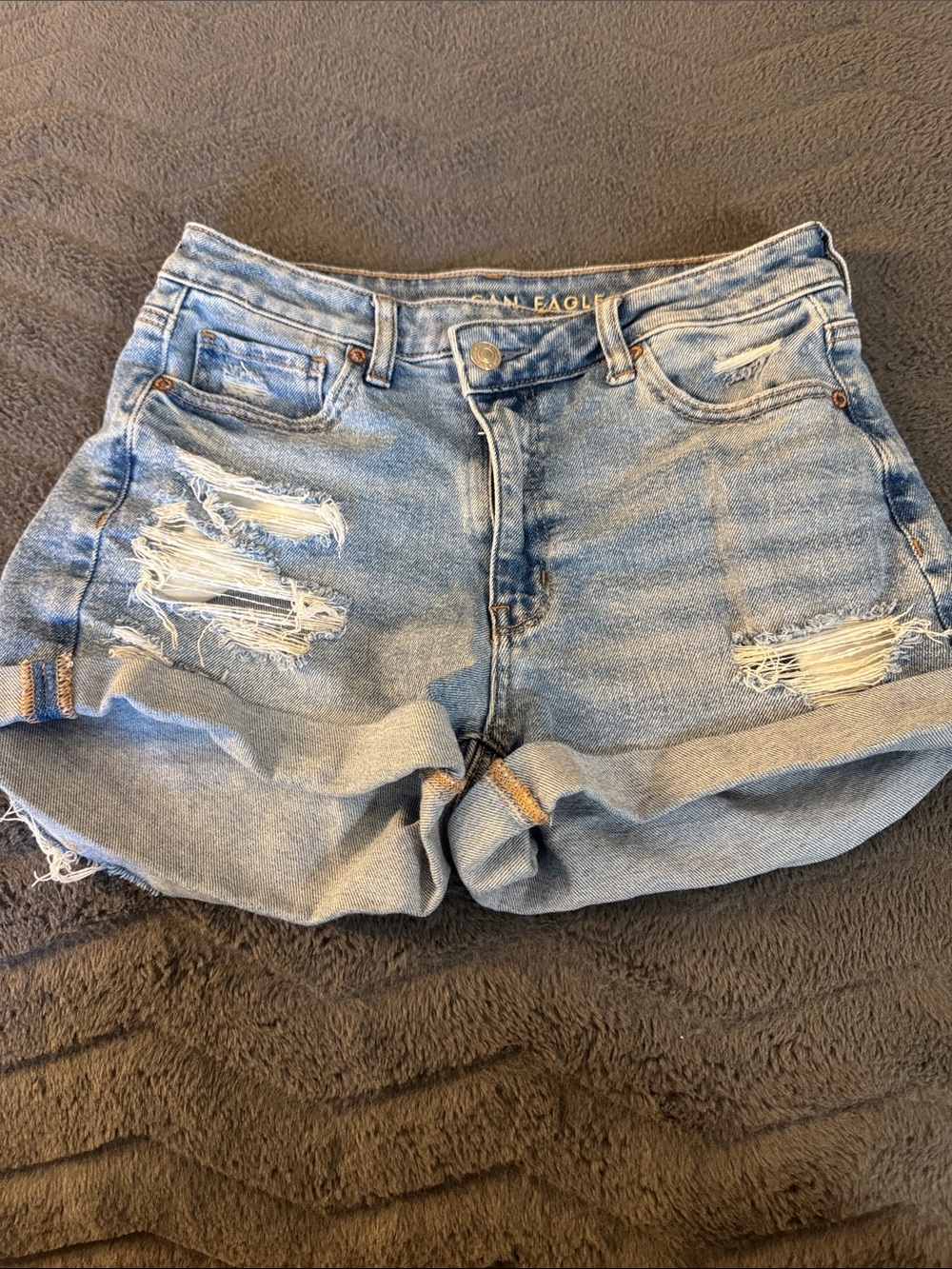 American Eagle Outfitters Light Wash Distressed Cuffed Jean Shorts